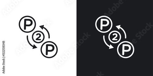 Peer to peer icons set in black and white stroke lines
