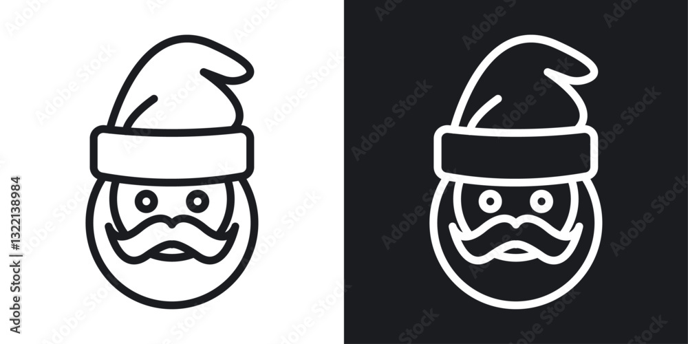 Santa claus face icons set in black and white stroke lines Santa claus face icons set in black and white stroke lines
