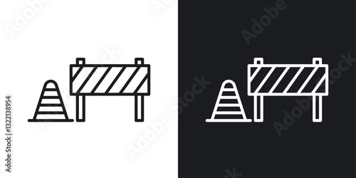 Roadblock icons set in black and white stroke lines