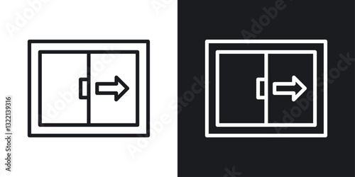 Sliding door icons set in black and white stroke lines