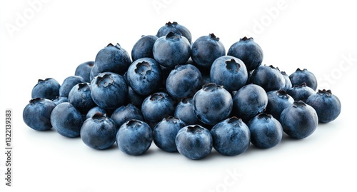 Fresh blueberries clustered together.  A pile of plump, juicy blueberries, vibrant blue and deeply colored, rest against a white background, showcasing their freshness and quality photo
