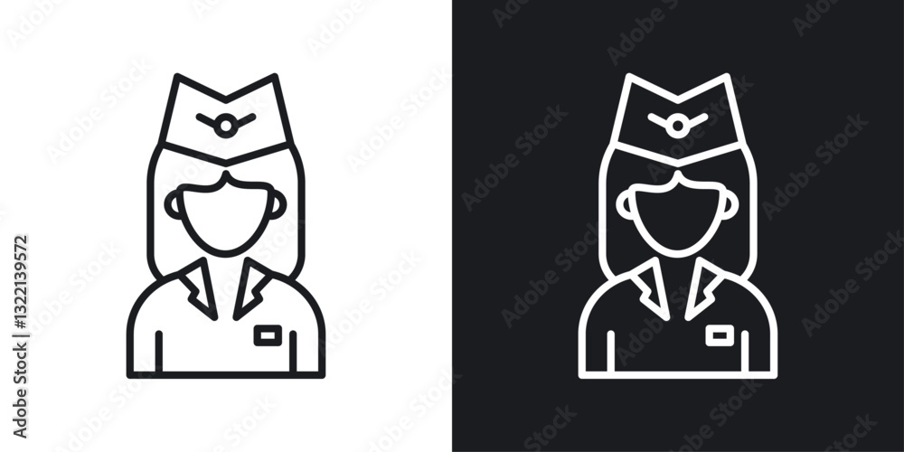 Stewardess icons set in black and white stroke lines Stewardess icons set in black and white stroke lines