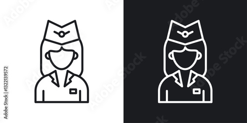 Stewardess icons set in black and white stroke lines