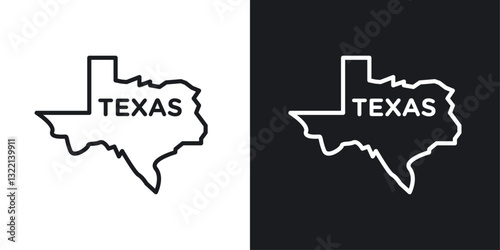 Texas map icons set in black and white stroke lines