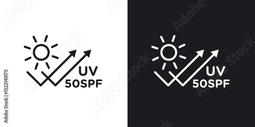 UV SPF 50 protect icons set in black and white stroke lines