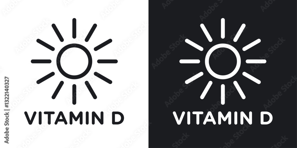 Vitamin d icons set in black and white stroke lines