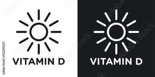Vitamin d icons set in black and white stroke lines