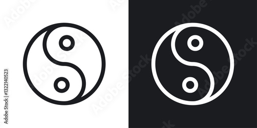 Yin yang icons set in black and white stroke lines
