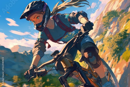 A Young Woman Riding Her Mountain Bike Downhill Fast