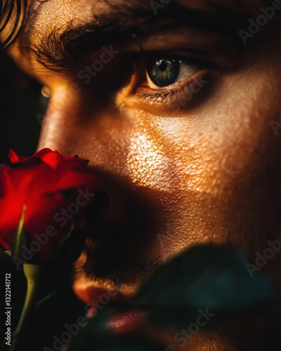 Man with a Sad Smile Holding a Single Rose