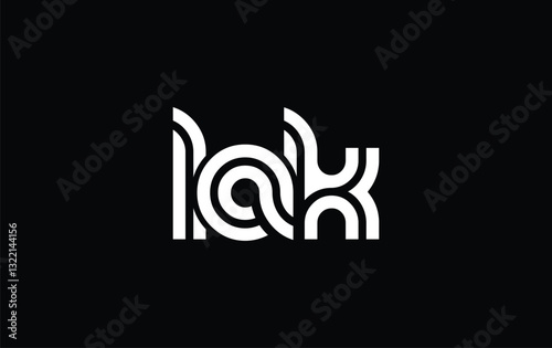 LAK Creative Unique Modern Letter Logo Design. Stylized logo featuring a unique letter design, presenting abstract minimalist aesthetics and modern appeal.