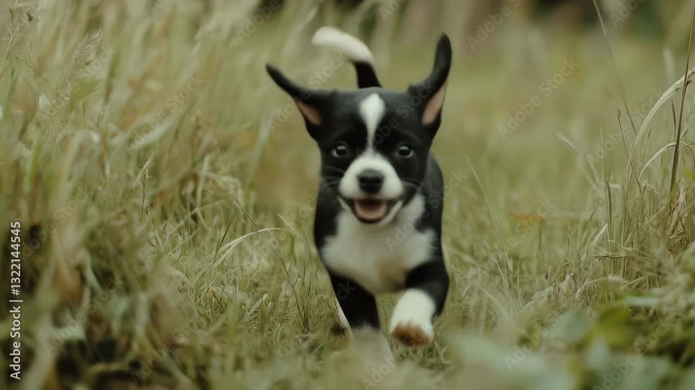 Adorable Puppy Running in the Grass