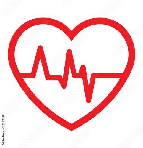 Heart beat line icon. Red heartbeat pulse heart shape. 