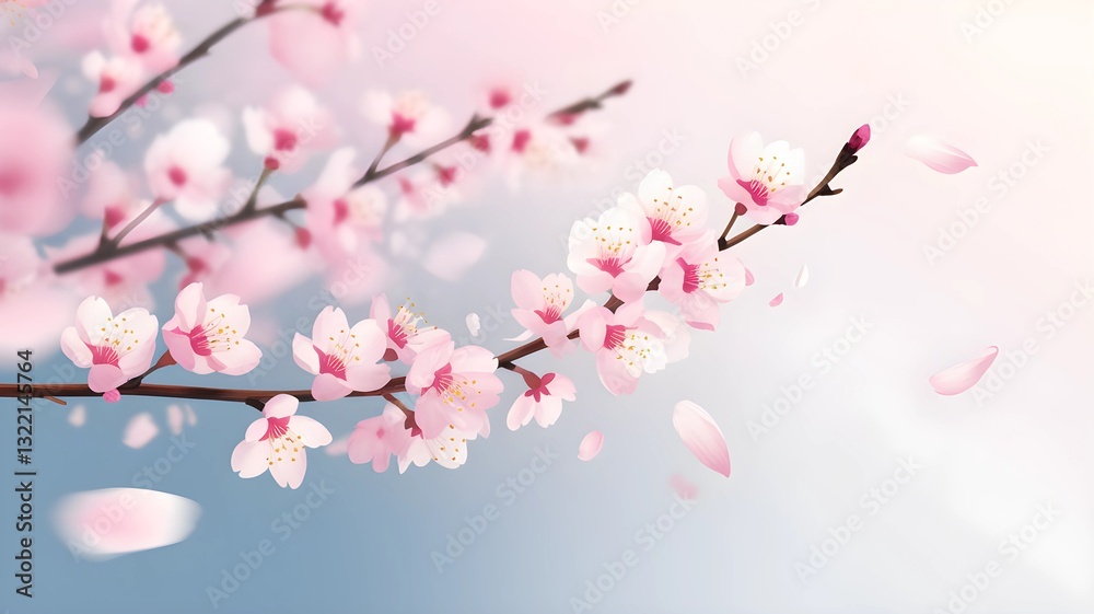 Delicate Spring Blossoms with Falling Petals Delicate Spring Blossoms with Falling Petals