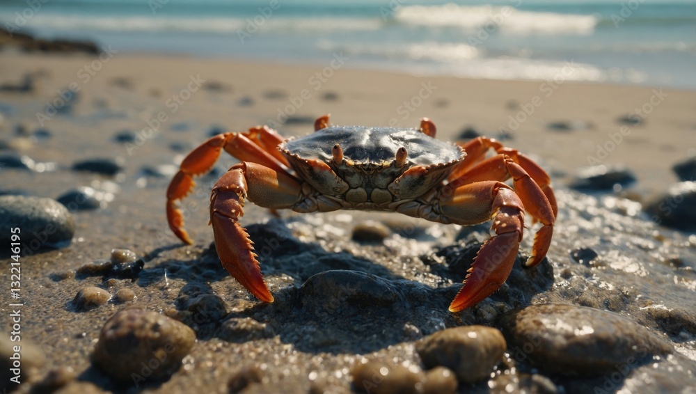 Detailed photo of a crab in its natural habitat, focusing on the fine details and natural patterns of its shell Detailed photo of a crab in its natural habitat, focusing on the fine details and natural patterns of its shell