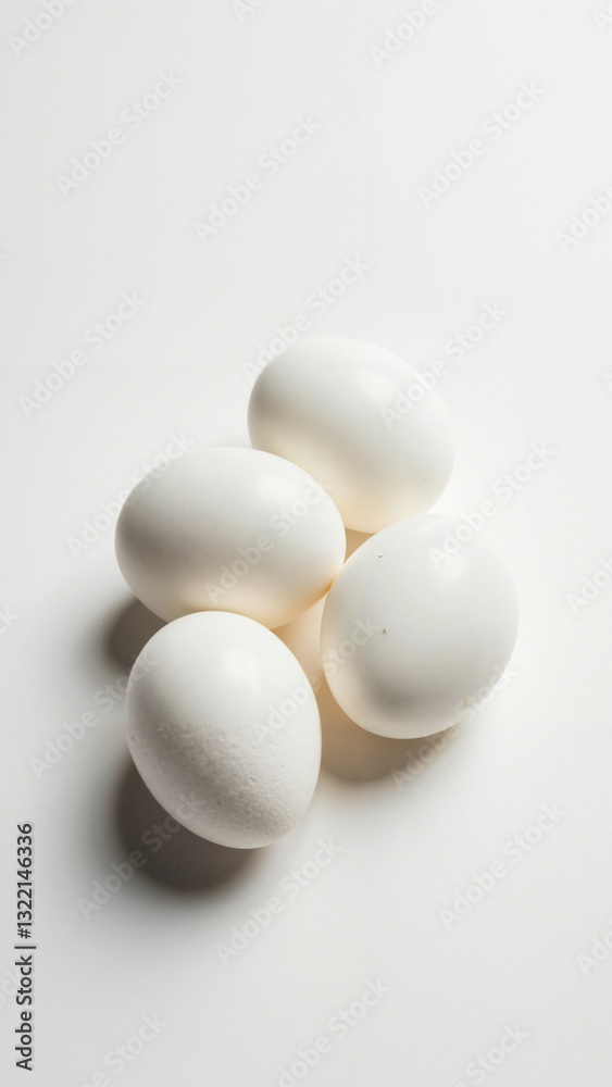 Meticulously Arranged Whole White Eggs on a Pure White Background for Culinary Publications, Easter Promotions, and Health Articles Meticulously Arranged Whole White Eggs on a Pure White Background for Culinary Publications, Easter Promotions, and Health Articles