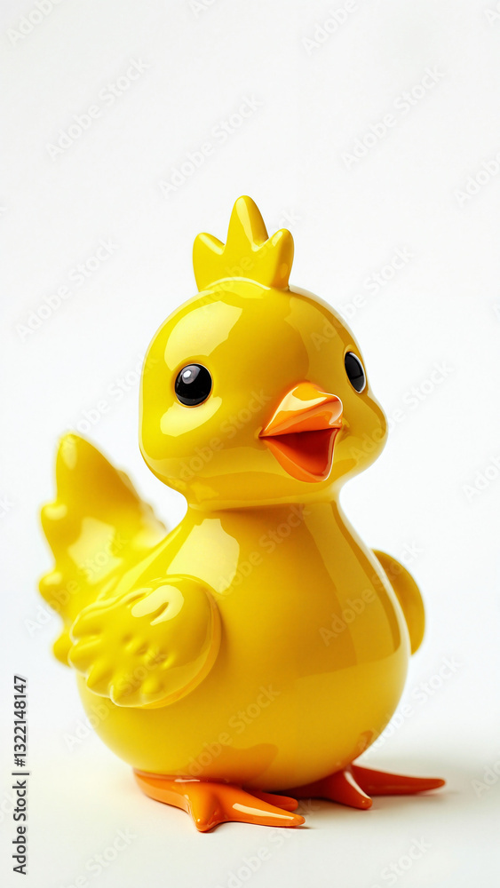 Vibrant Toy Rubber Yellow Chicken Isolated on White Background for Easter Promotions and Family-Friendly Marketing Vibrant Toy Rubber Yellow Chicken Isolated on White Background for Easter Promotions and Family-Friendly Marketing