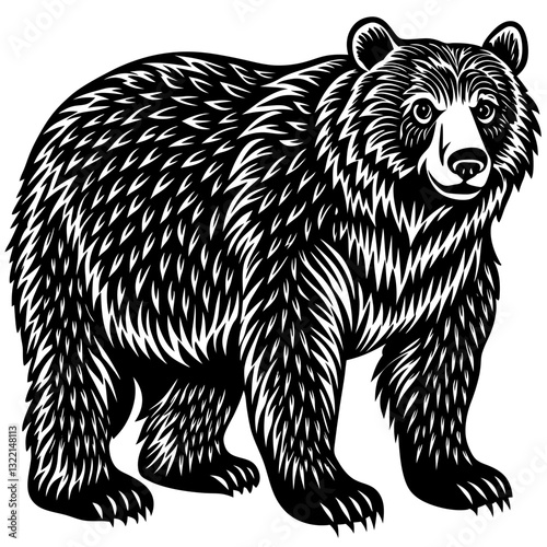 Black and white big bear standing on the grasses