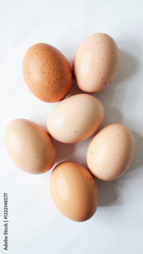 Fresh Chicken Eggs on White Background - Perfect for Easter Celebrations, Recipe Blogs, and Culinary Publications Fresh Chicken Eggs on White Background - Perfect for Easter Celebrations, Recipe Blogs, and Culinary Publications
