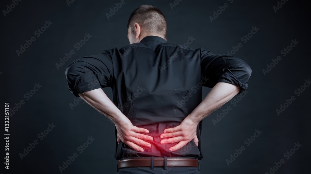 Naklejka premium Man Experiencing Severe Lower Back Pain, Aching Spine, Medical Illustration