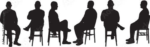 vector; silhouette of various poses of same man sitting on chair