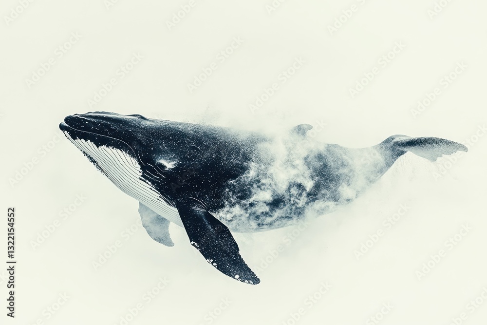 Obraz premium Majestic Humpback Whale Swimming Gracefully in Ocean Waters