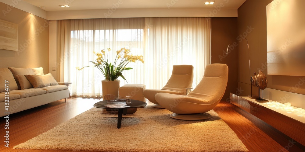 Fototapeta premium Modern Living Room Interior Featuring Seating Arrangement And Decorative Accents