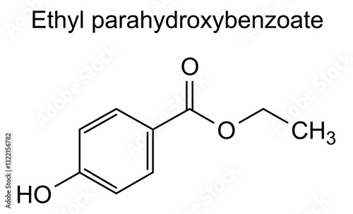 Chemical structure of ethyl parahydroxybenzoate, drug substance