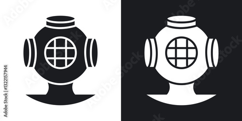 Diving helmet icons in solid black and white collection