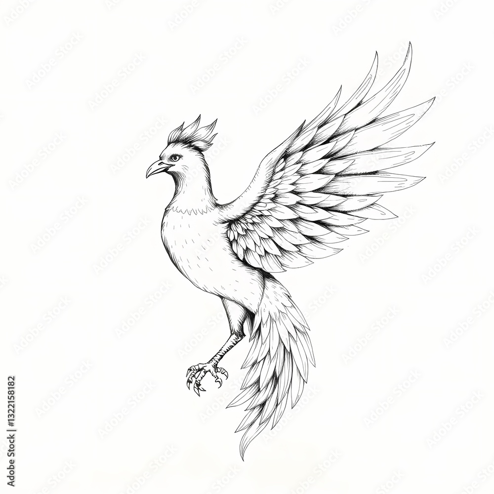 Phoenix Art: An artistic representation of a phoenix bird, depicted in monochrome with outstretched wings, symbolizing rebirth and renewal, drawn on a canvas. Phoenix Art: An artistic representation of a phoenix bird, depicted in monochrome with outstretched wings, symbolizing rebirth and renewal, drawn on a canvas.