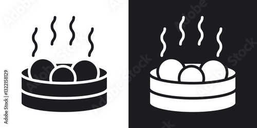 Xiao long bao icons in solid black and white collection