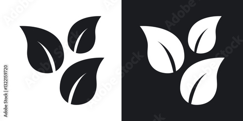 Tea leaves icons in solid black and white collection