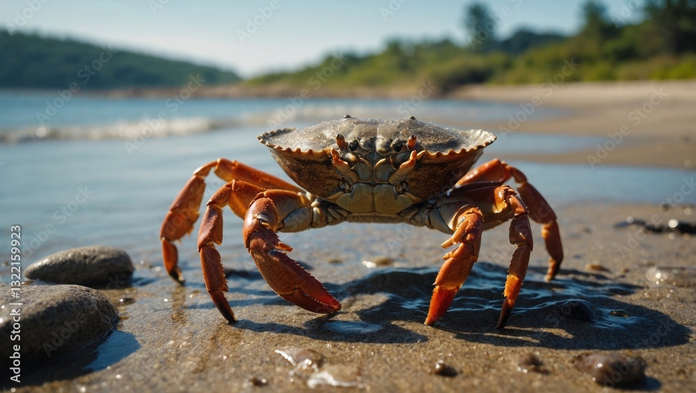 Detailed photograph of a crab, revealing its vibrant shell colors and intricate natural patterns Detailed photograph of a crab, revealing its vibrant shell colors and intricate natural patterns