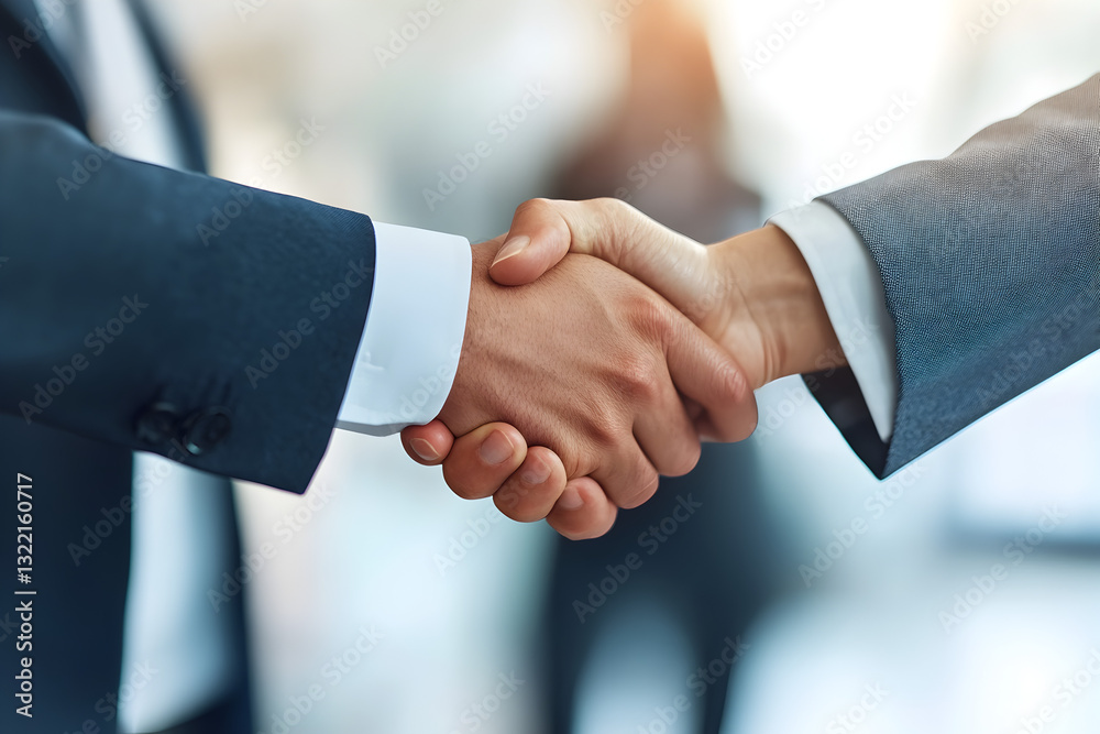 Confident business handshake in a corporate setting emphasizing partnership, negotiation, and mutual agreement Confident business handshake in a corporate setting emphasizing partnership, negotiation, and mutual agreement