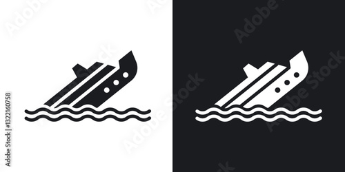 Sinking ship icons in solid black and white collection