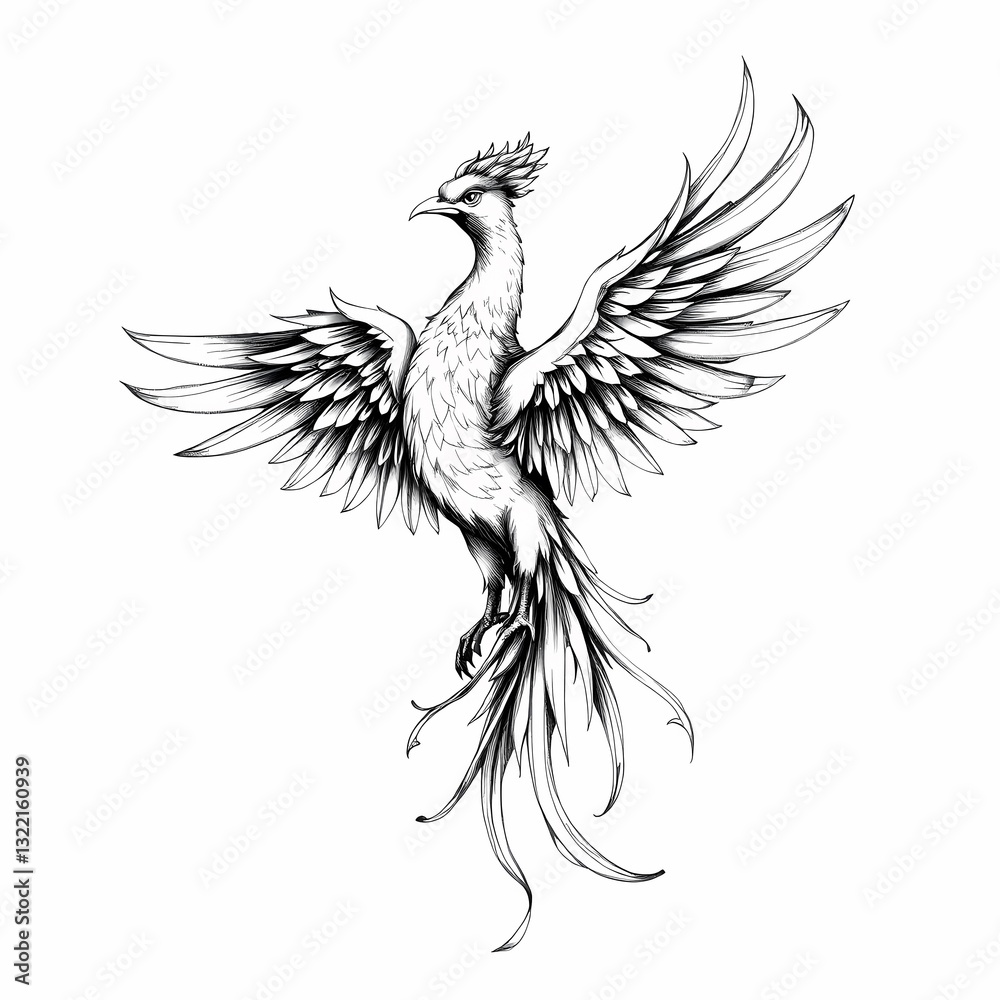 Obraz premium Phoenix Rising: A majestic phoenix, depicted in intricate detail, with outstretched wings. A timeless symbol of rebirth and resilience.