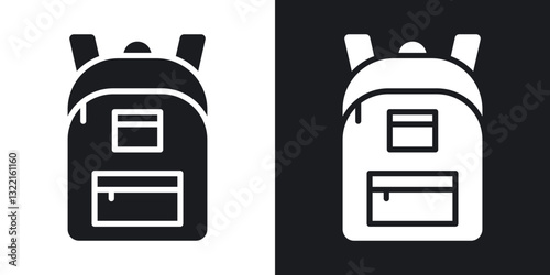 School bag icons in solid black and white collection