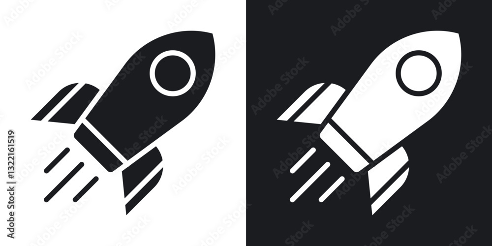 Rocket icons in solid black and white collection