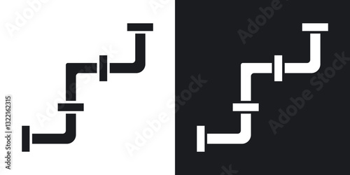 Plumbing pipes icons in solid black and white collection
