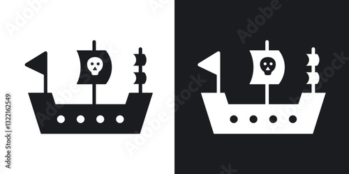 Pirate ship icons in solid black and white collection
