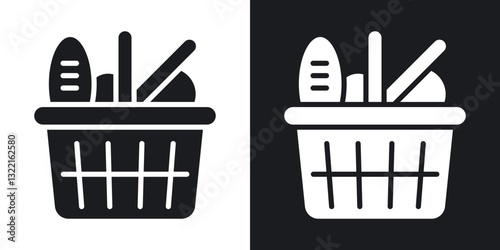 Picnic basket icons in solid black and white collection