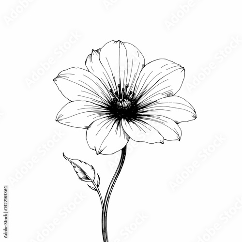 Floral Elegance: A delicate line drawing showcases the beauty of a blossoming flower, its intricate petals and graceful stem capturing the essence of nature's artistry.