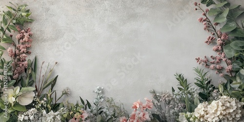 Beautiful floral arrangement artfully surrounds a neutral textured wall backdrop