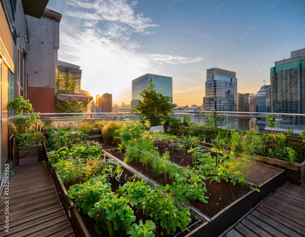 Fototapeta premium vibrant urban garden on a rooftop in the city