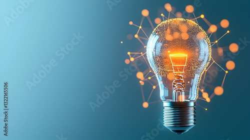 Glowing Light Bulb With Network Connections On A Blue Background Representing Innovation And Creativity In Technology