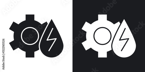 Hydraulic energy icons in solid black and white collection
