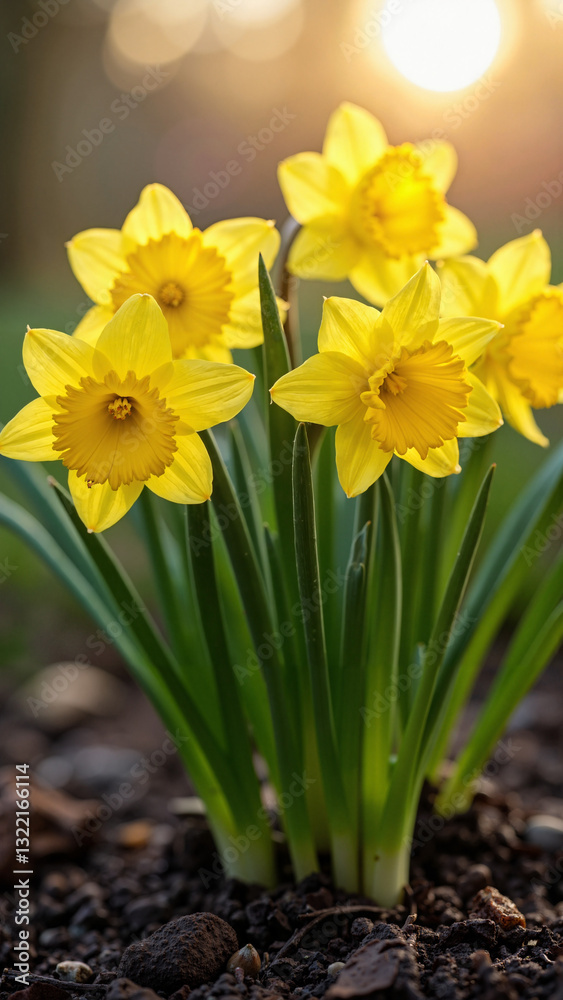 Vibrant Daffodils in Bloom: A Stunning Stock Photo for Spring Promotions, Gardening Products, and Easter Celebrations Vibrant Daffodils in Bloom: A Stunning Stock Photo for Spring Promotions, Gardening Products, and Easter Celebrations