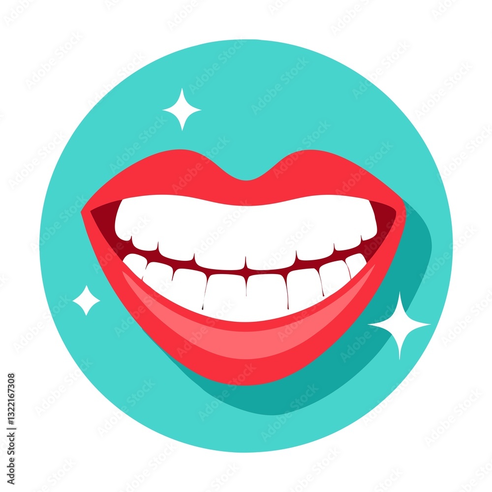 A smiling mouth with white teeth and a blue background A smiling mouth with white teeth and a blue background