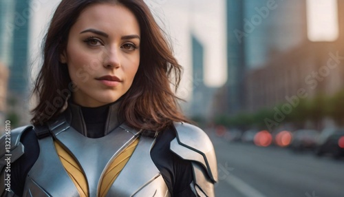 Modern Superheroine in Dynamic Pose with Futuristic Costume and Empowered Stance | Digital Art & Concept Design