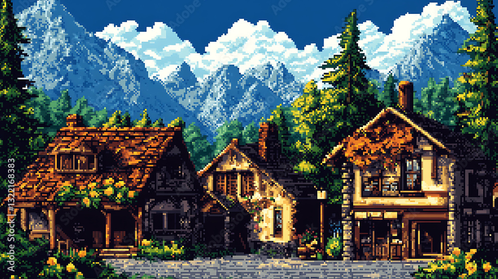 Fototapeta premium Retro 8-bit and 16-bit Pixel Art Background